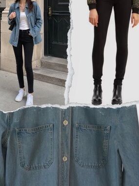 Set of 2 Classic Light Blue Denim Shirt Jacket and black jeans size XS and S
